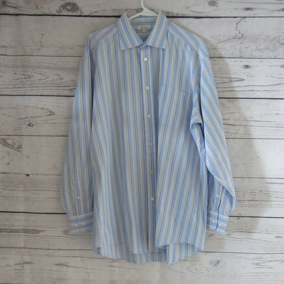 Faconnable Multi Color Stripe Button Down Long Sleeve Shirt - Size 6/17L - Picture 2 of 6